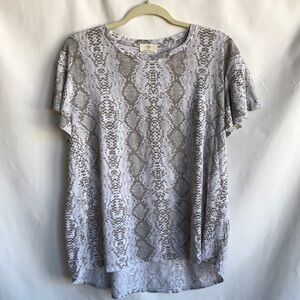 T.La python print flutter sleeve high-low top, size L